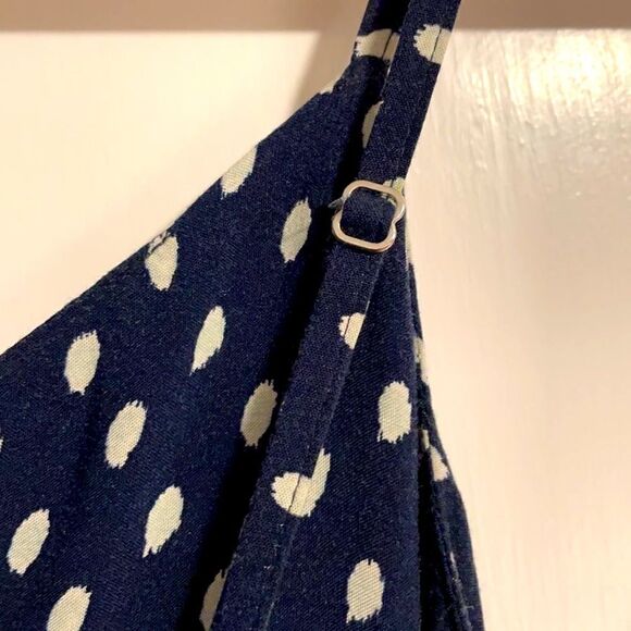 GAP navy & white polka dot spaghetti strap full skirt smock back rayon dress S - Picture 5 of 8